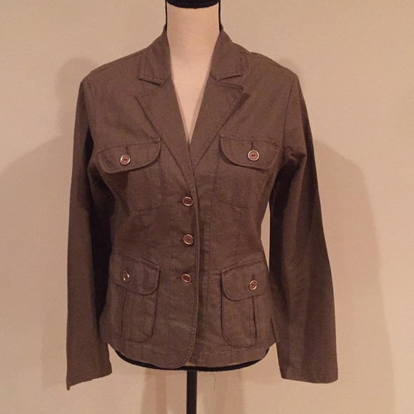 Taupe button front jacket with pockets - Picture 1 of 3